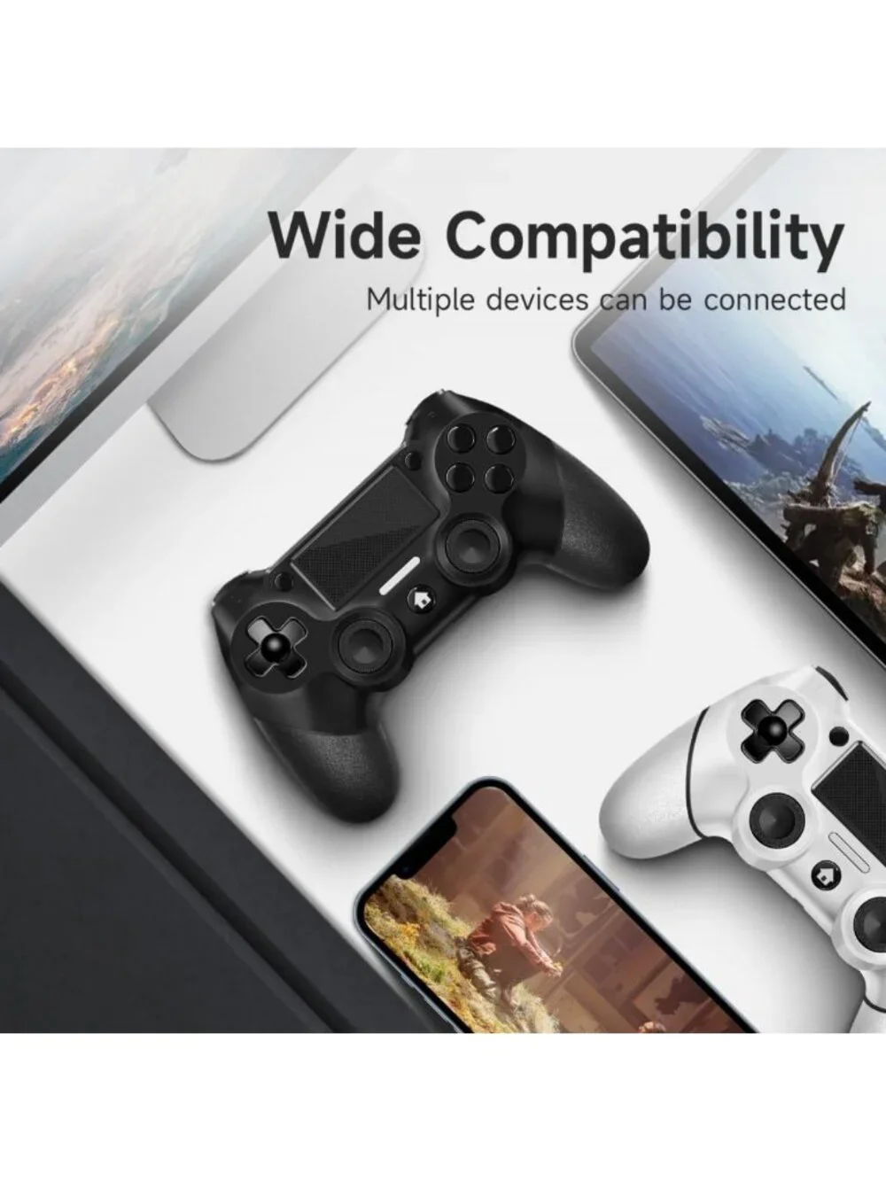 Wireless PS4 Controller 2 Pack with Non-Slip Grip & USB-C Cable - Black/White